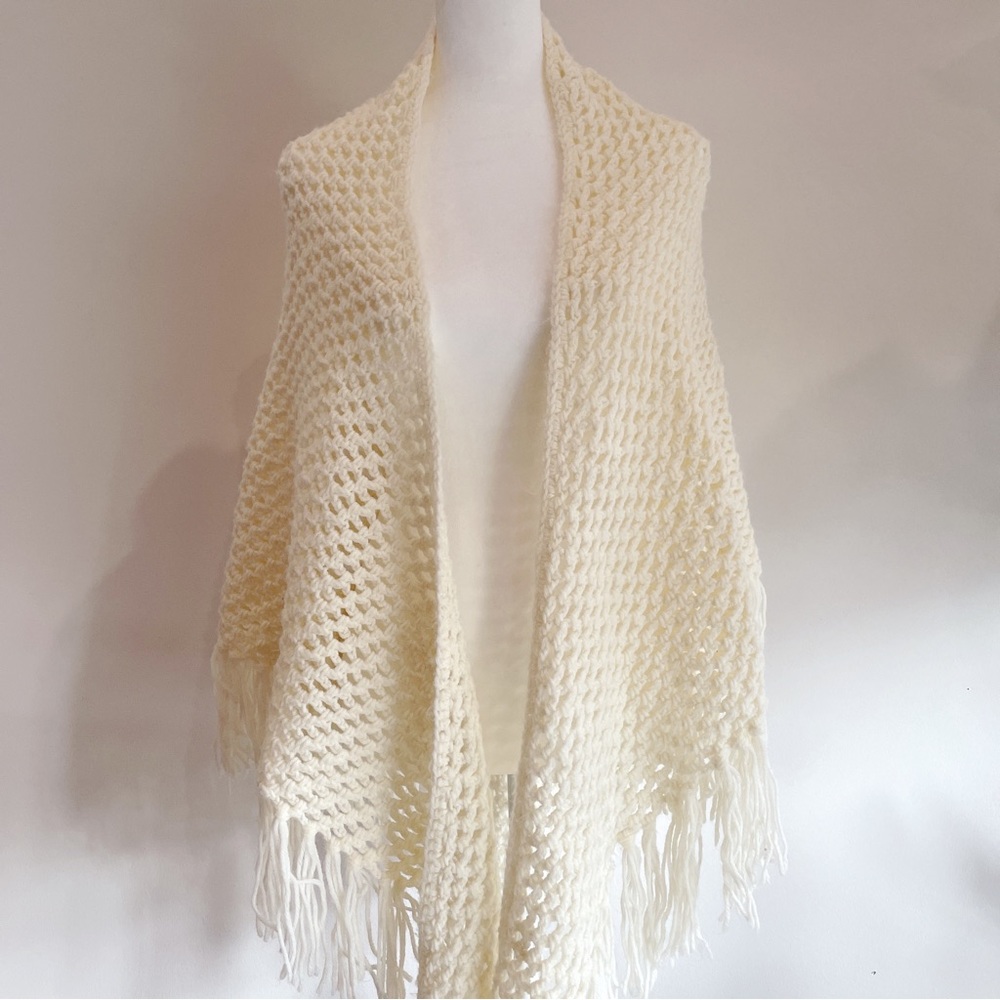 Vintage off-white handmade crochet shawl